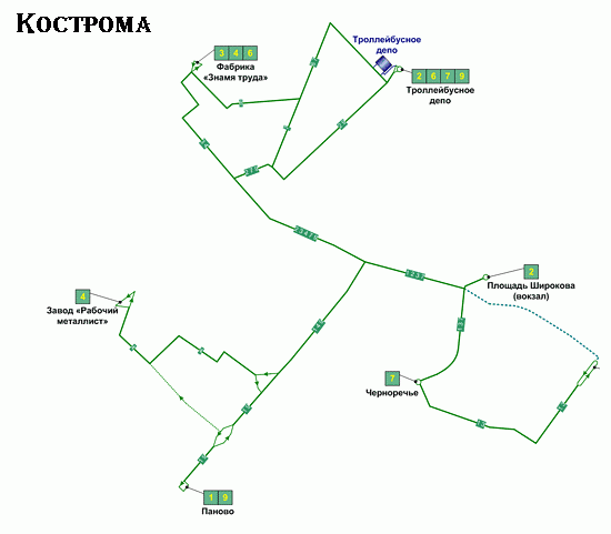 Схема троллейбусных маршрутов Костромы(15кб)